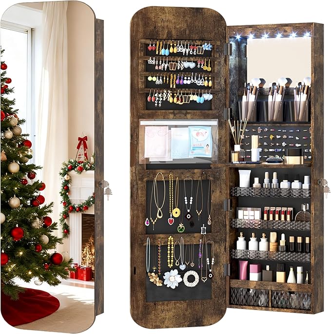 47.2" LED Mirror Jewelry Cabinet Wall Mounted