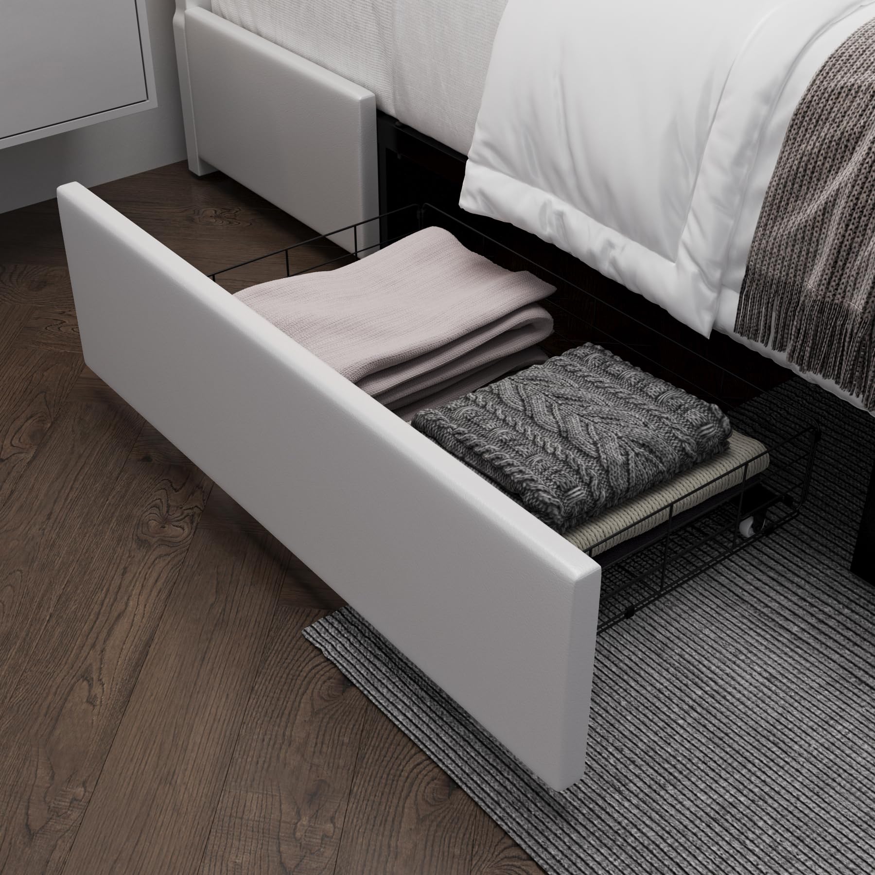 King Size LED Platform Bed Frame with Storage Drawers