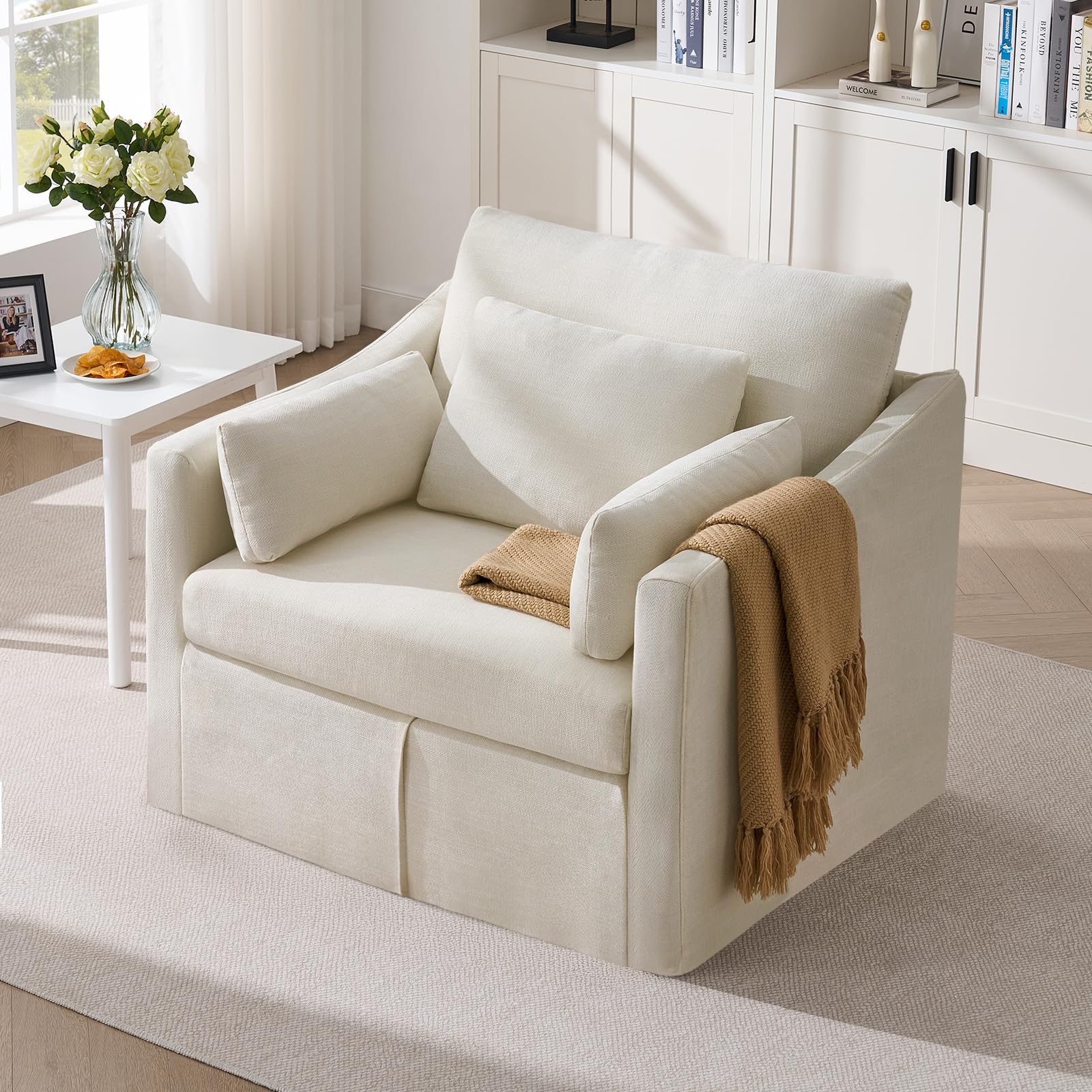 Oversized Slipcovered Armchair with Throw Pillows