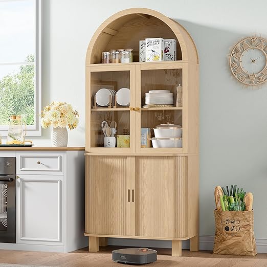 Tall Kitchen Pantry Storage Cabinet with Sliding Door