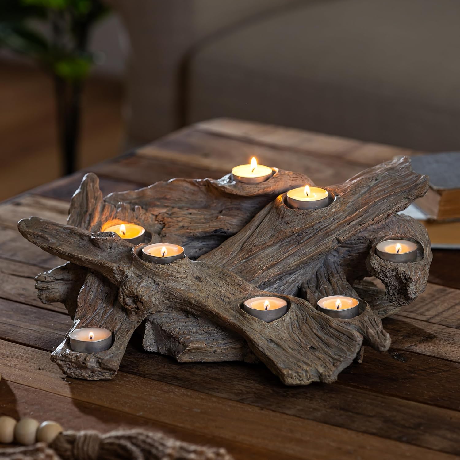 Faux Birch Wood Resin Logs Tea Light Candle Holder