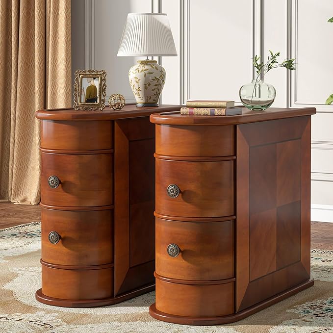 2-Drawer Wood End Table with Arc Design