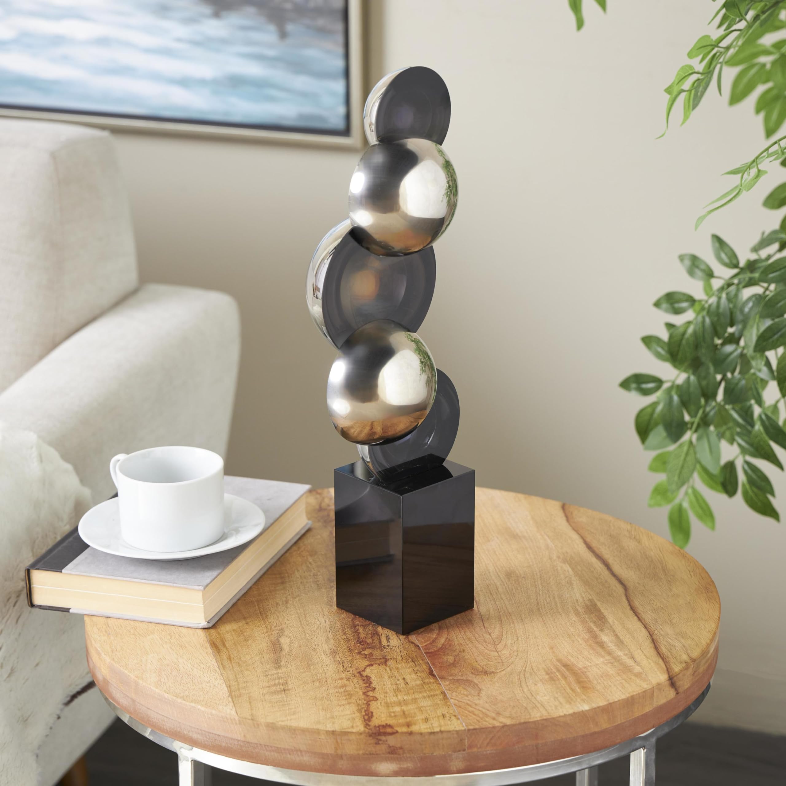 Glass Abstract Decorative Sculpture with Black Base