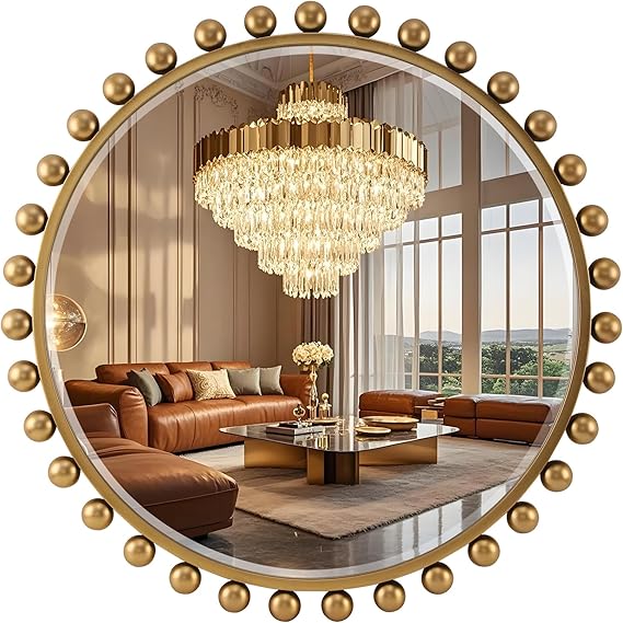 Arched Wall Mirror 24x36 Inch Antique Gold Ball Frame