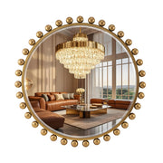 30 Inch Round Wall Mirror with Antique Gold Ball Frame
