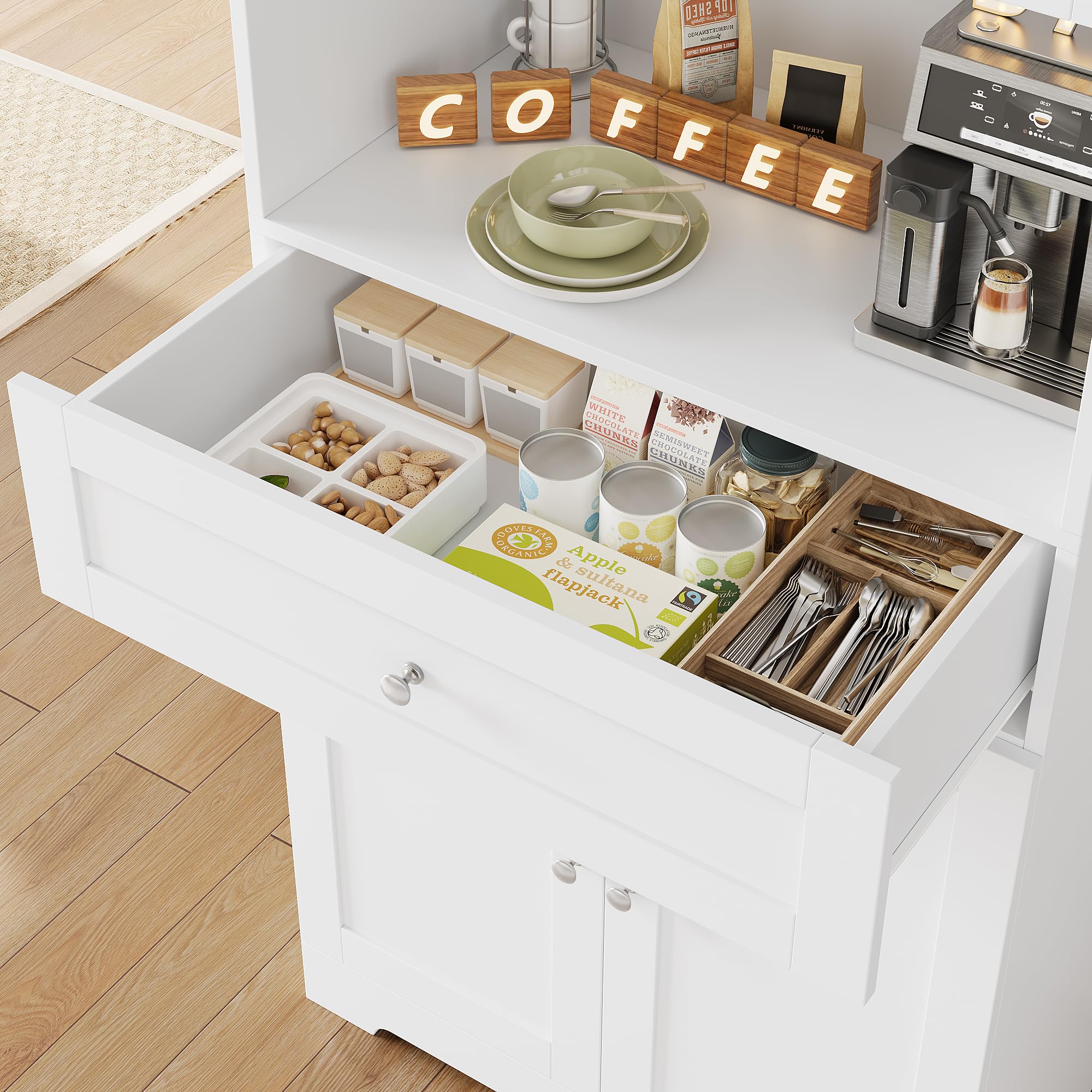 Tall Kitchen Pantry Cabinet with Doors and Drawers