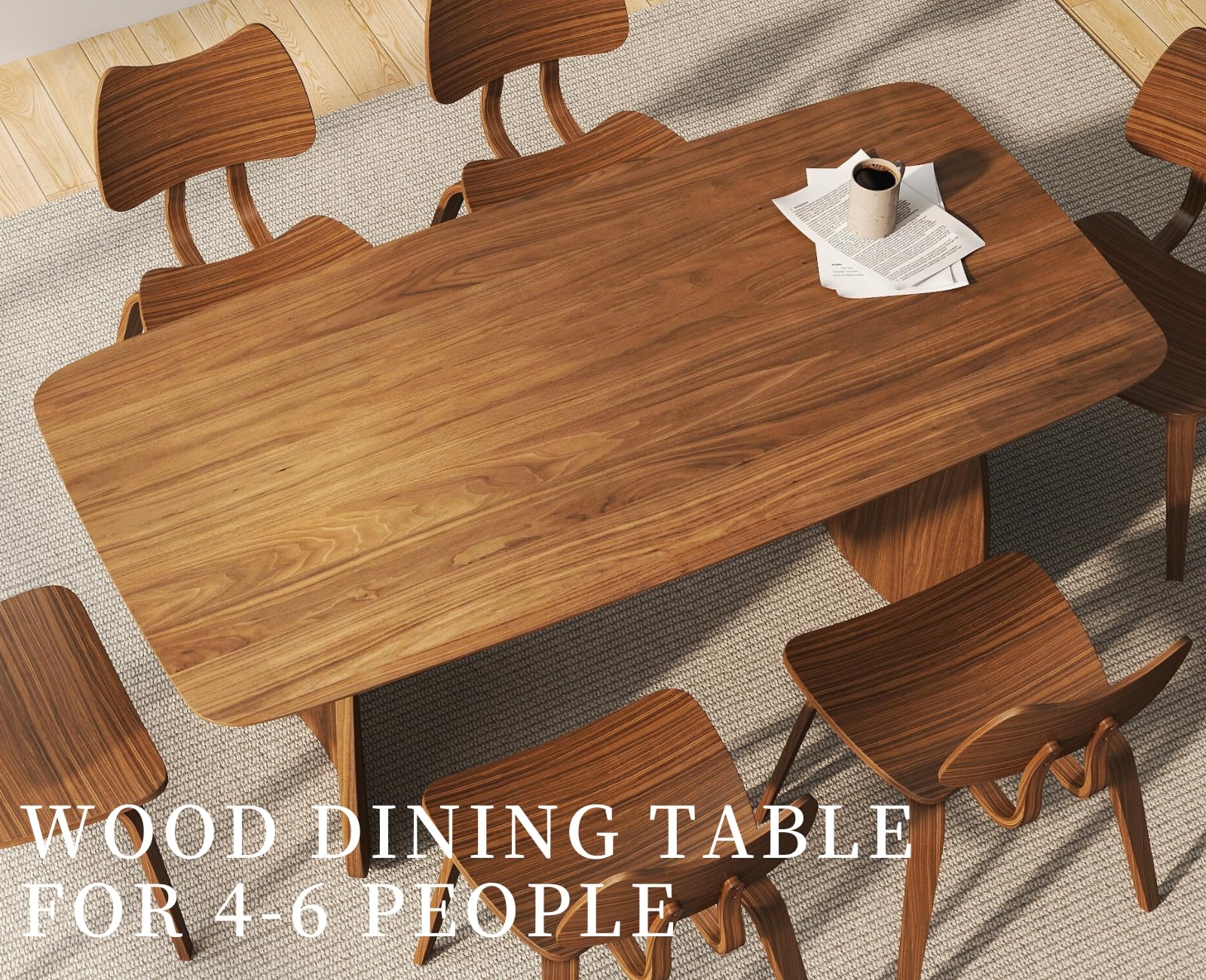 70 Inch Solid Wood Dining Table with Curved Legs