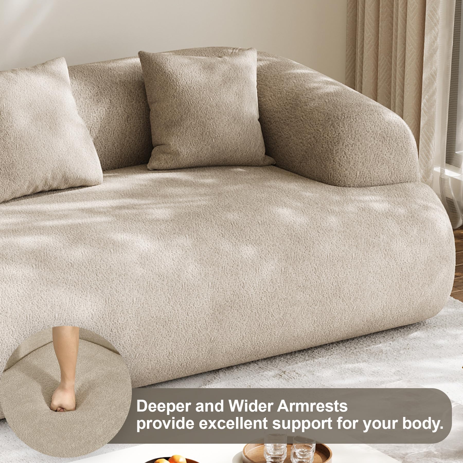 Chenille Curved Cloud Sofa 3-Seater with Pillows