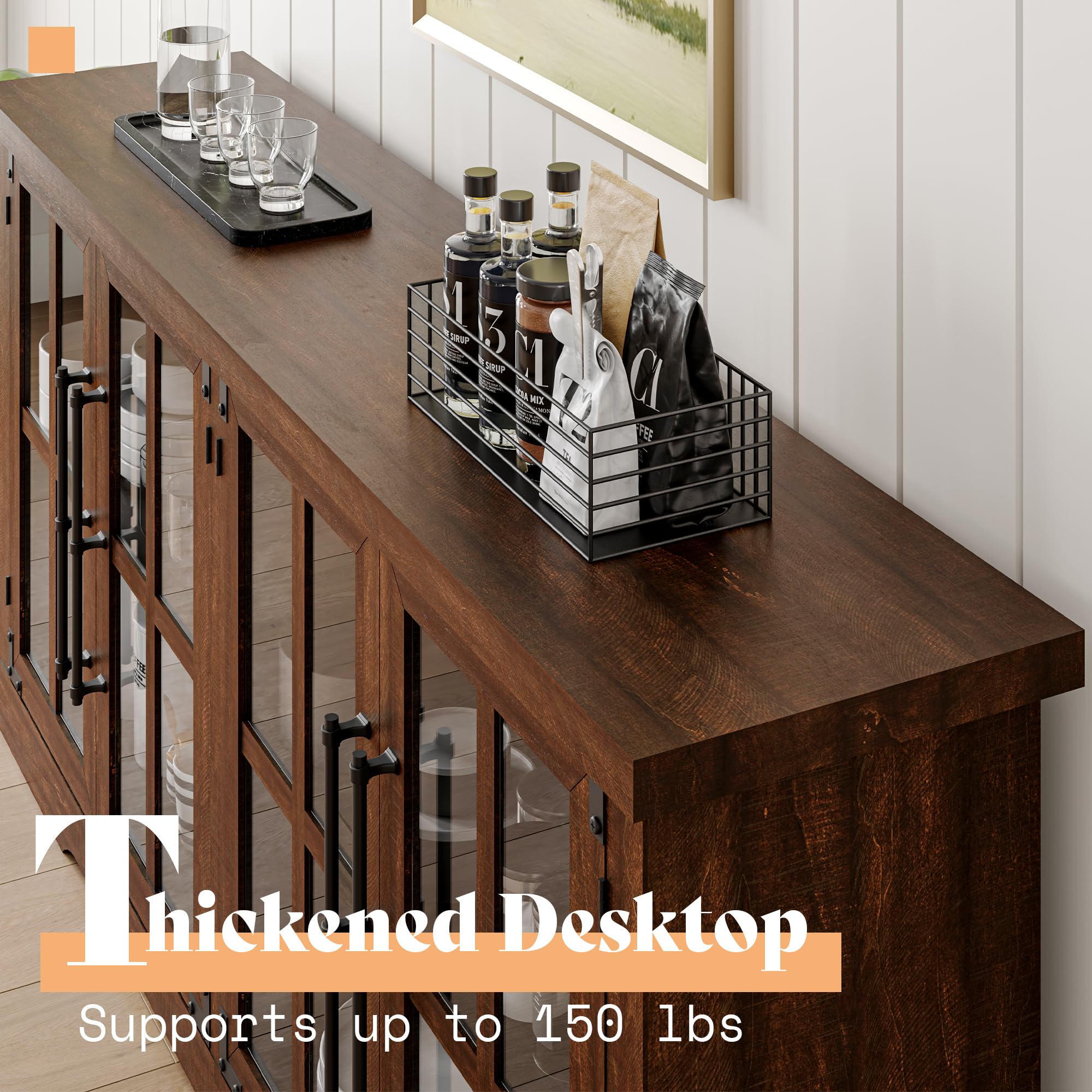 63" Farmhouse Buffet Sideboard Cabinet with Glass Door