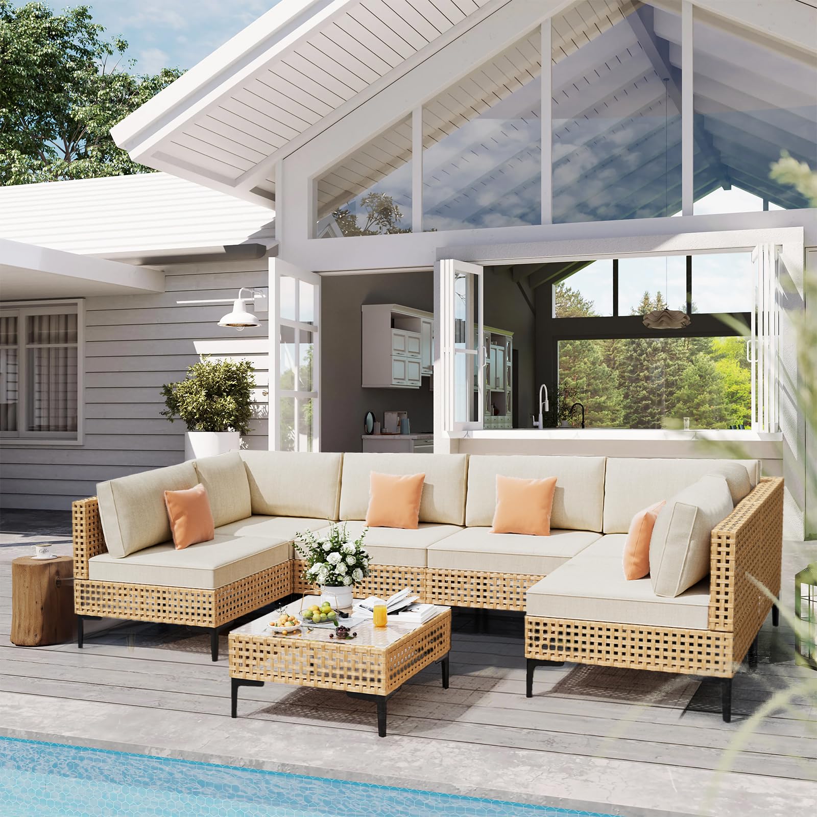 7-Piece Outdoor Sectional Sofa Set with Coffee Table