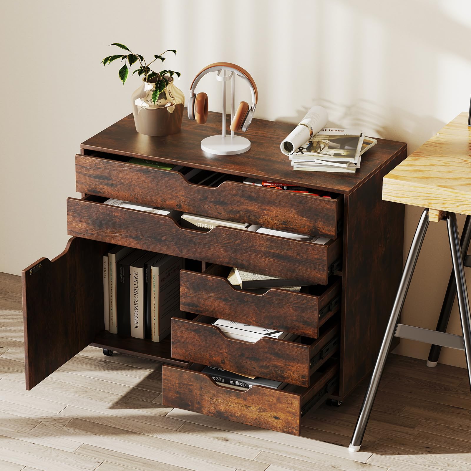 5-Drawer Mobile File Cabinet with Wheels