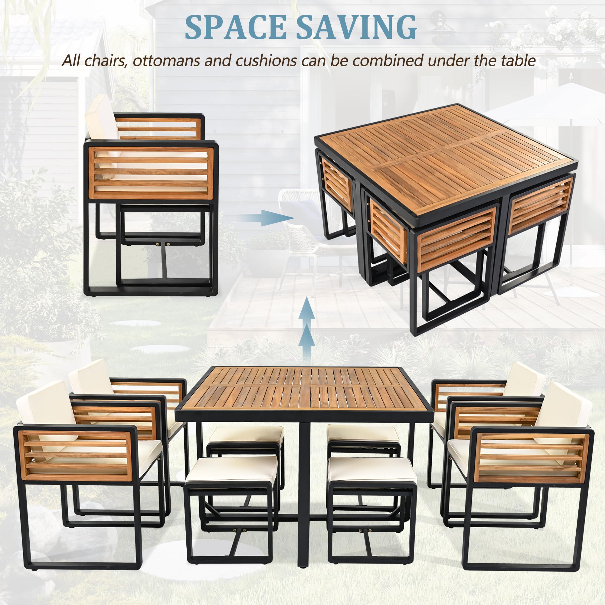 9-Piece Acacia Wood Outdoor Dining Set