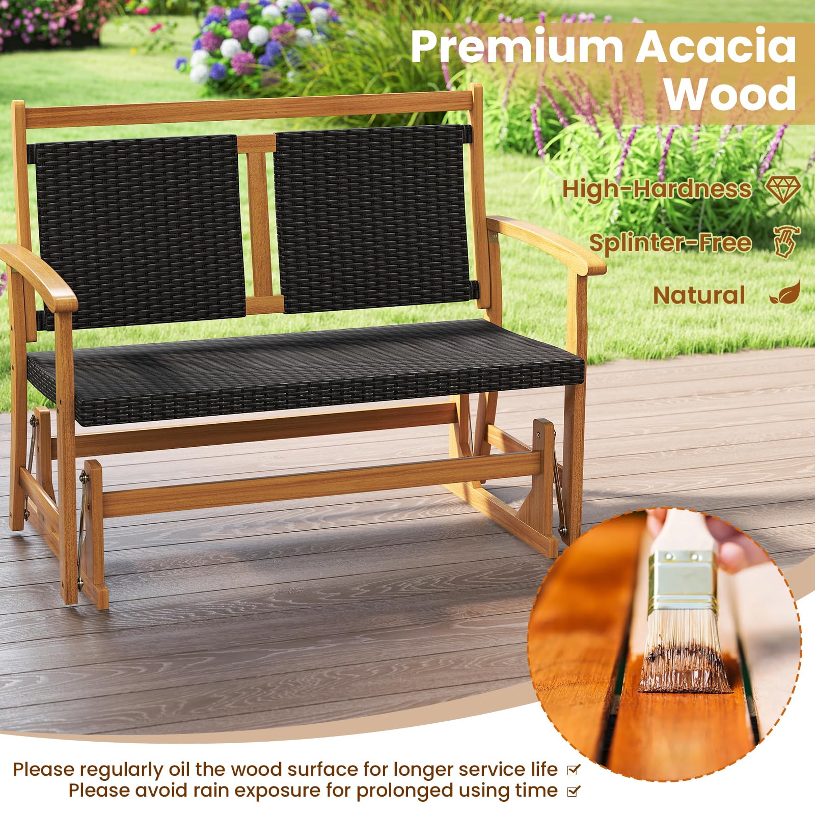 2-Person Wooden Outdoor Glider Bench