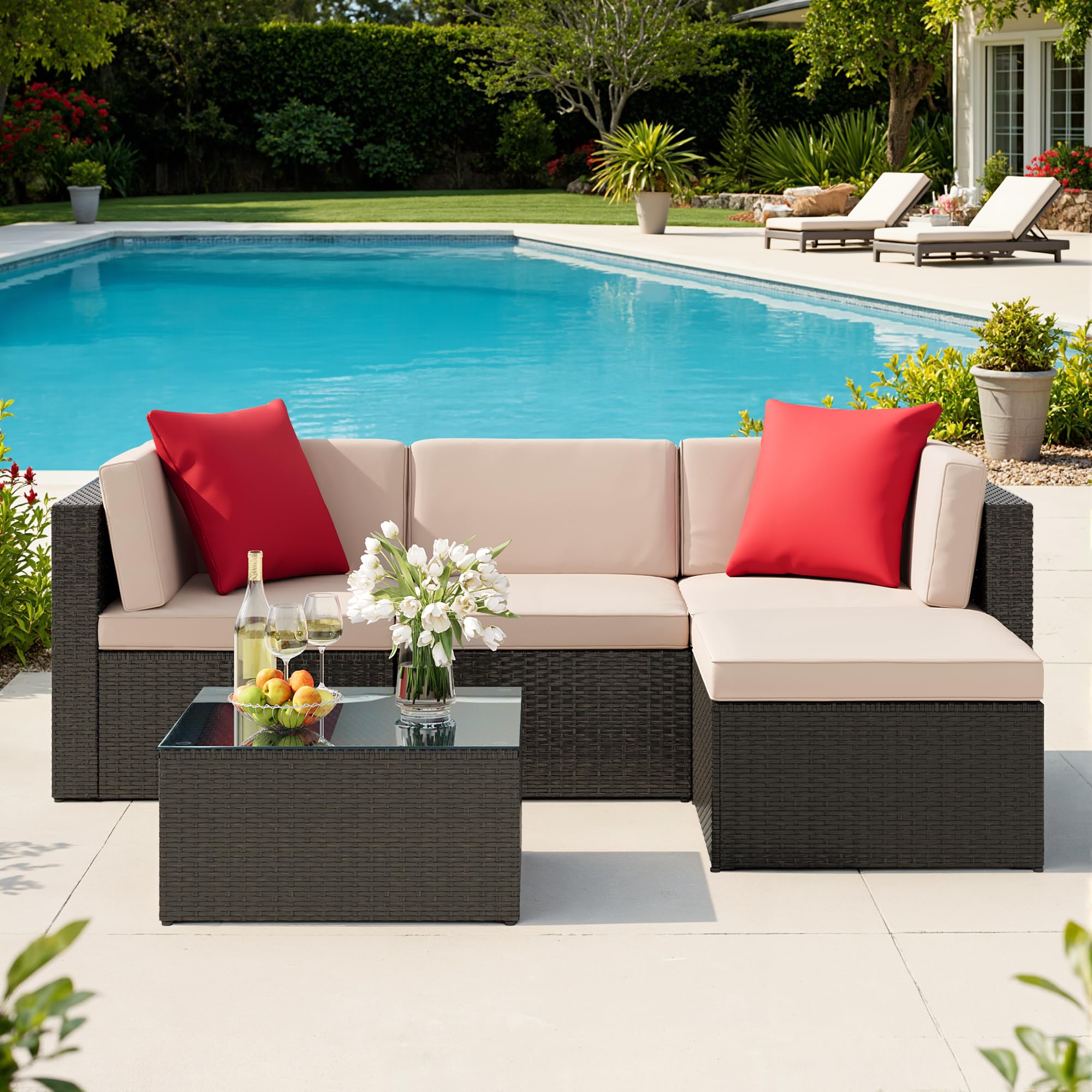5-Piece Outdoor Sectional Sofa Set with Ottoman