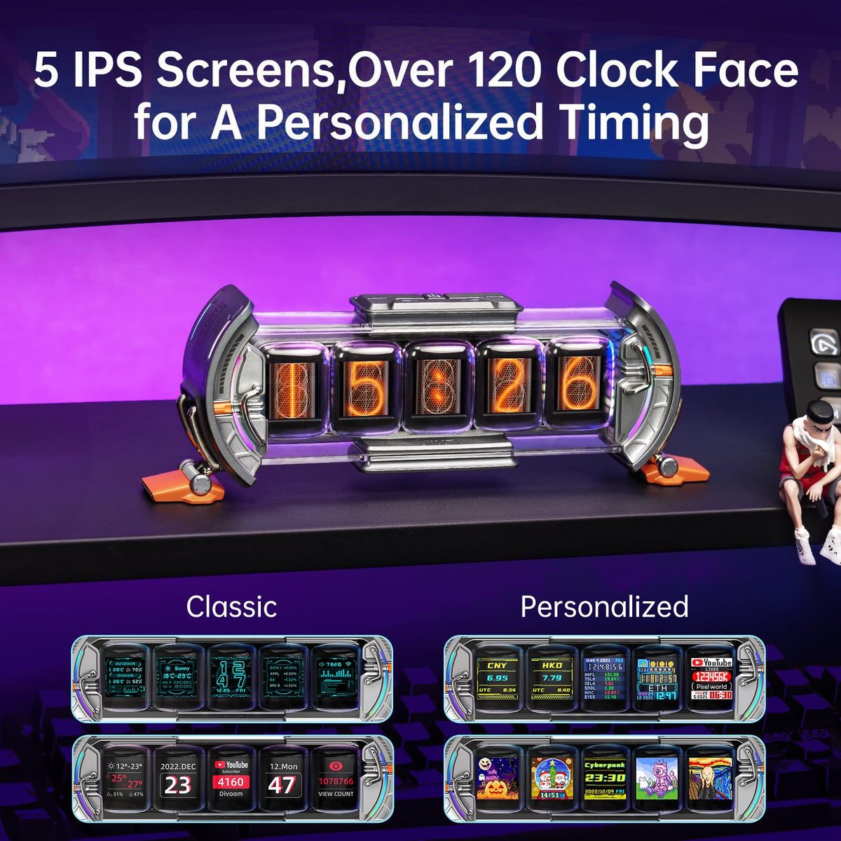 Cyberpunk Gaming Digital Alarm Clock with RGB LED Display
