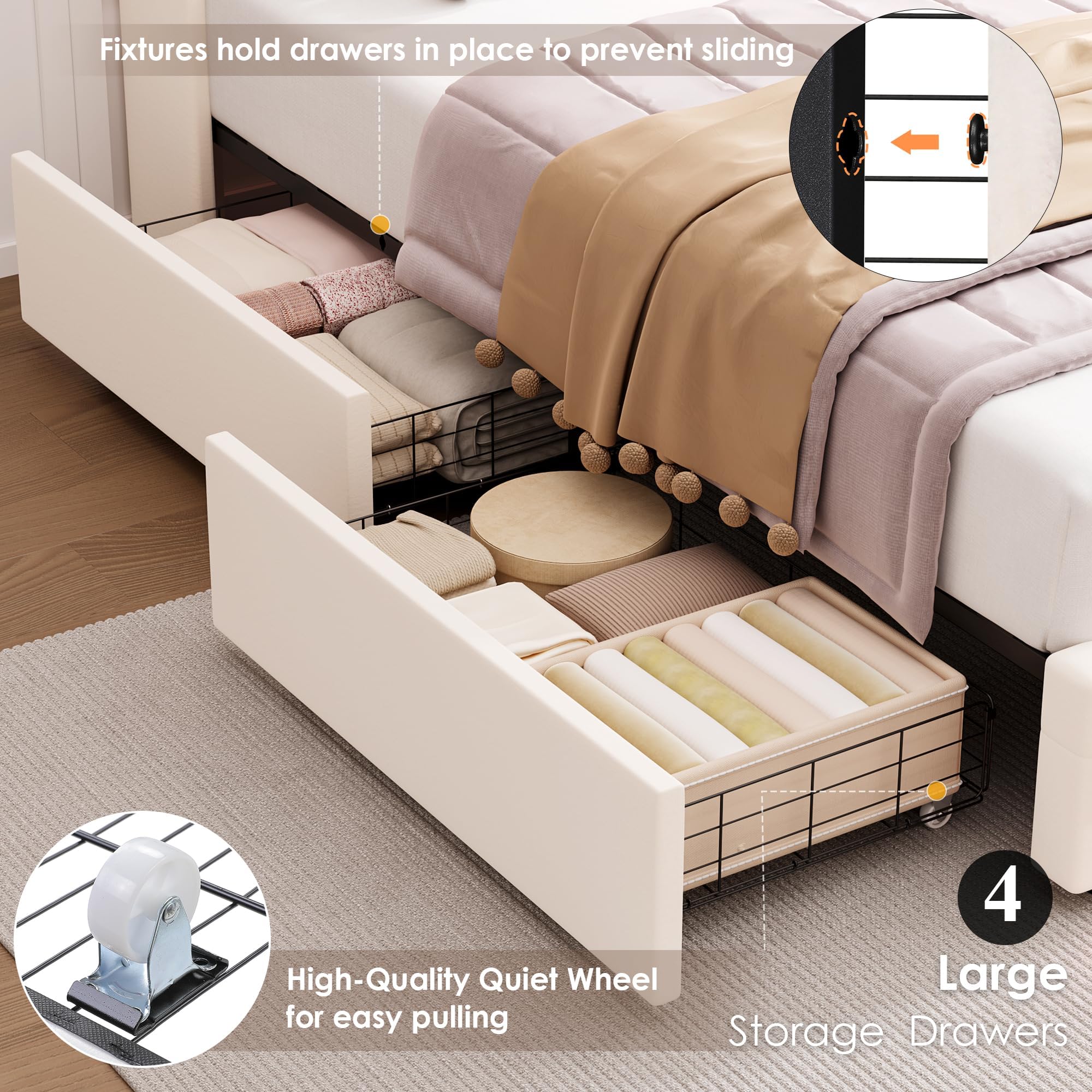 Twin LED Bed Frame with Charging Station & Storage Drawers