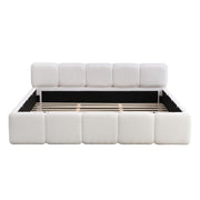 King Size Boucle Platform Bed with Thick Headboard