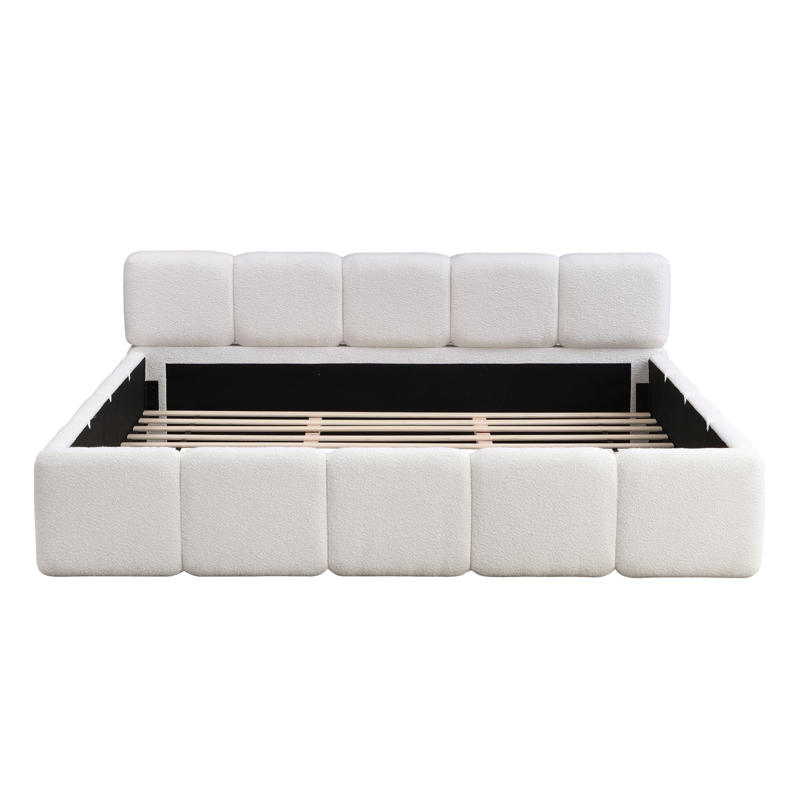 King Size Boucle Platform Bed with Thick Headboard