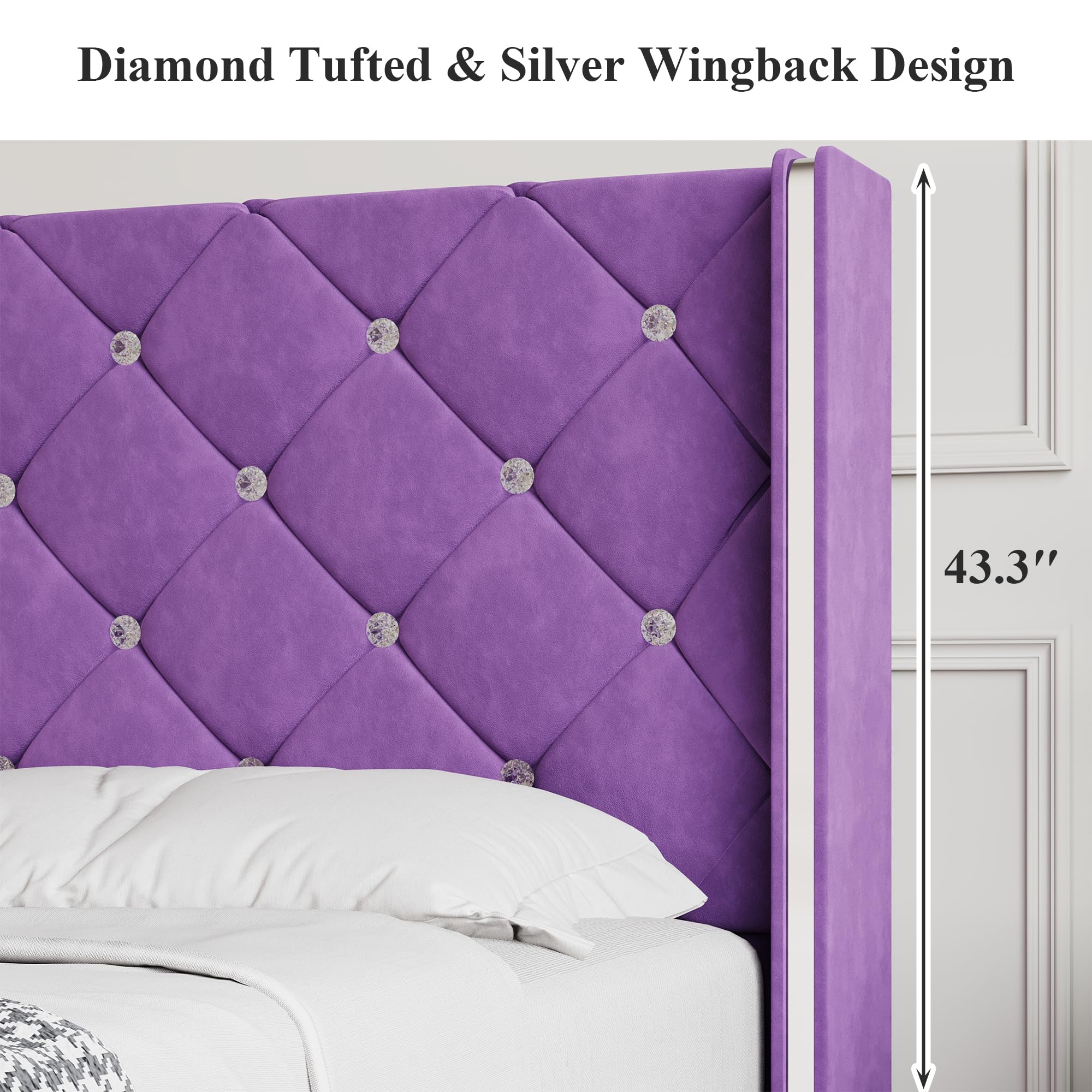 Full Size Diamond Tufted Bed Frame Purple