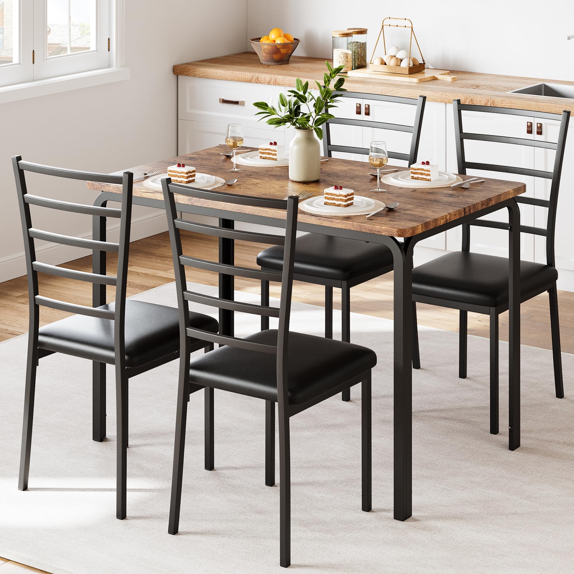 5-Piece Dining Table Set with Upholstered Chairs