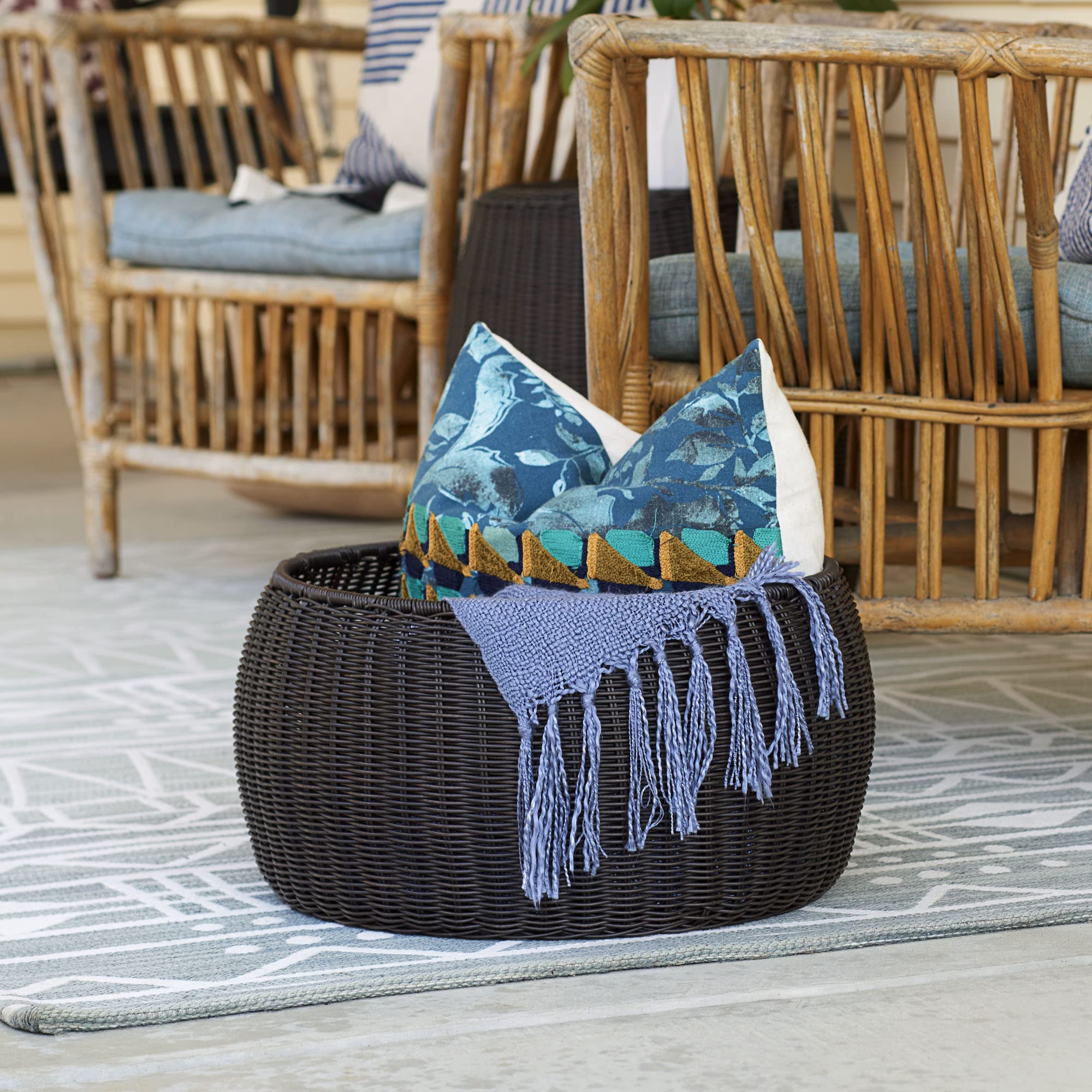 Handwoven Resin Storage Stool Ottoman