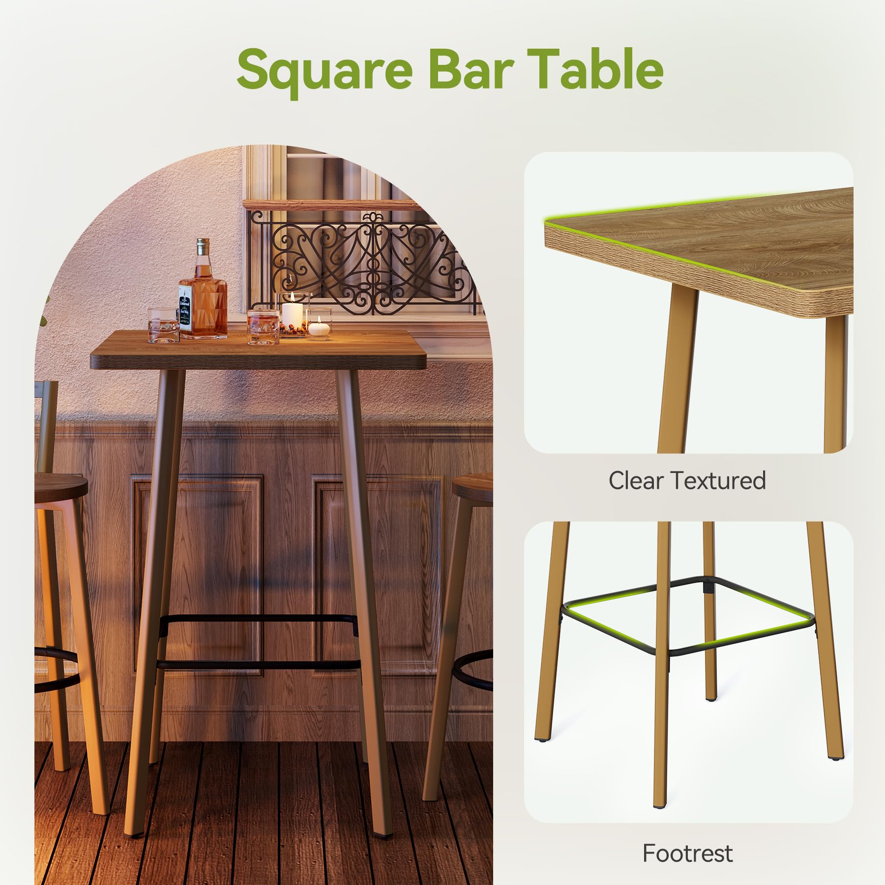 39.4" Square Bistro Pub Table Set with 2 Chairs