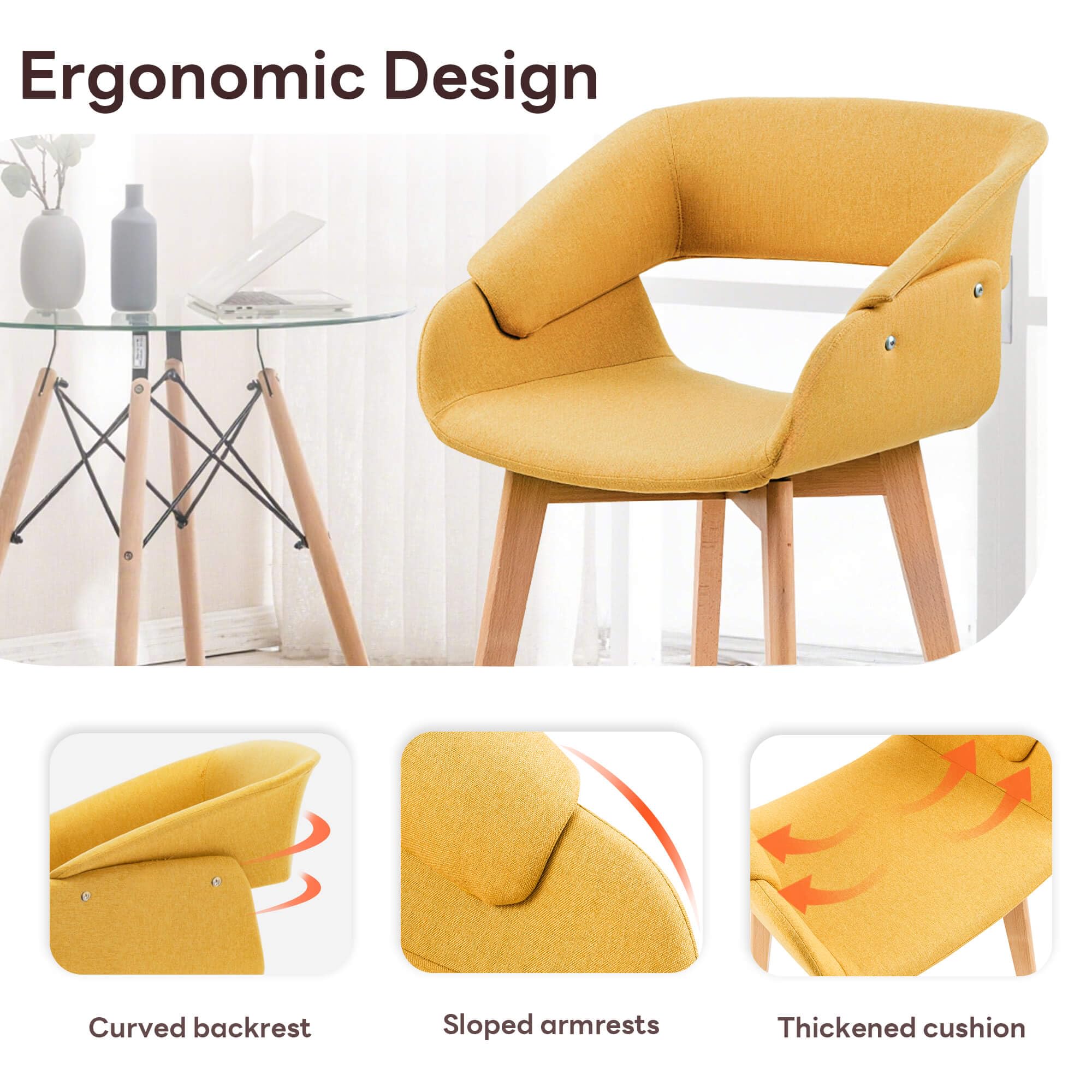 Modern Upholstered Dining Chairs Set of 2 with Solid Wood Legs