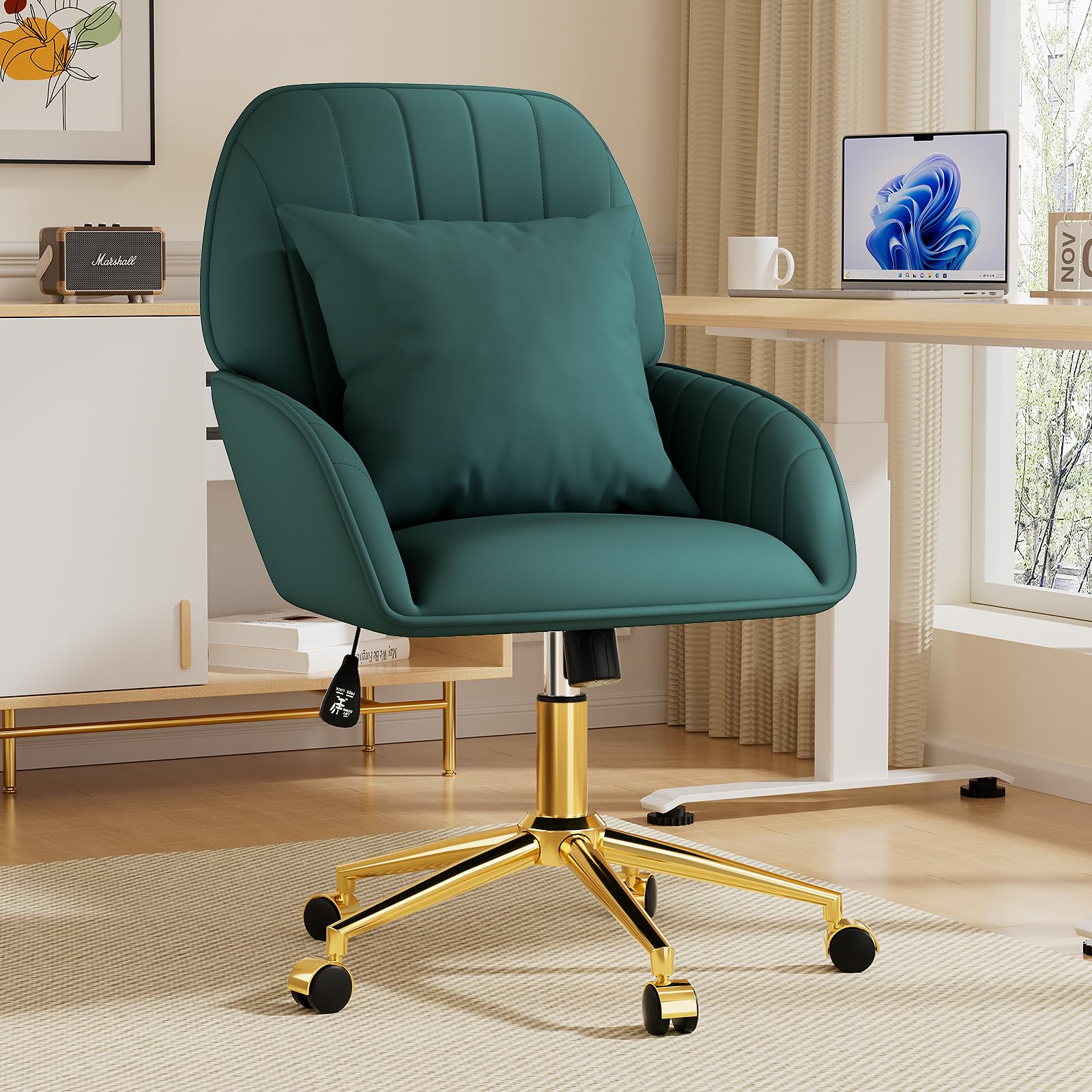 Velvet Swivel Office Chair with Adjustable Wheels
