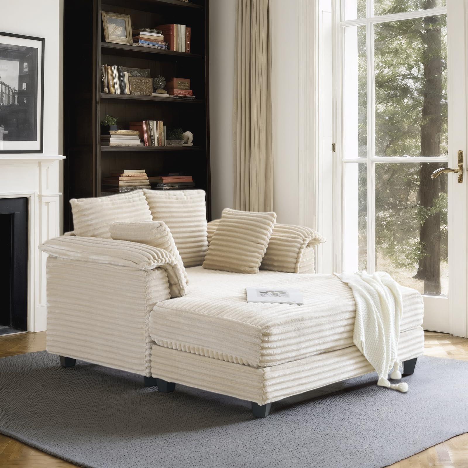 56" Oversized Chaise Lounge Chair - Beige Corduroy Sleeper Sofa