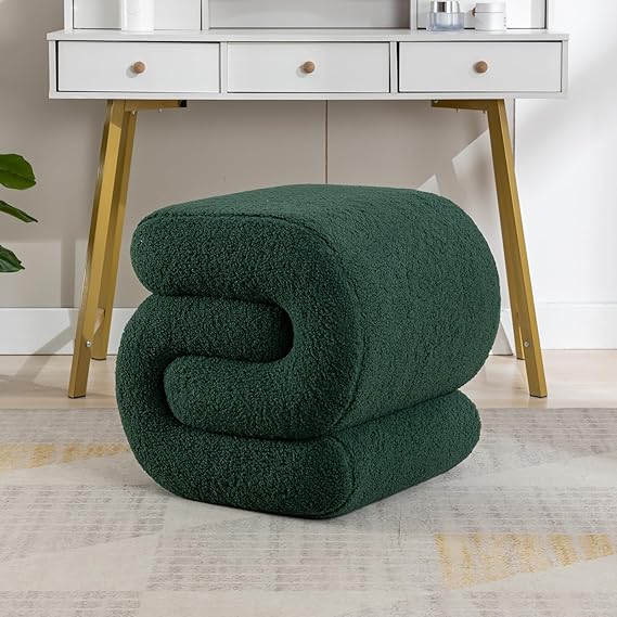 Pink Sherpa Ottoman Stool S-Shaped Vanity Seat