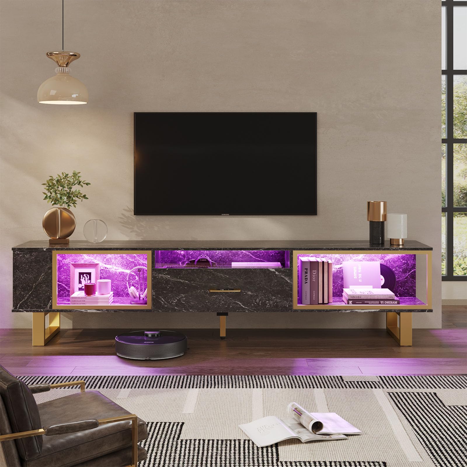 LED Gaming Entertainment Center TV Stand with Storage Drawer