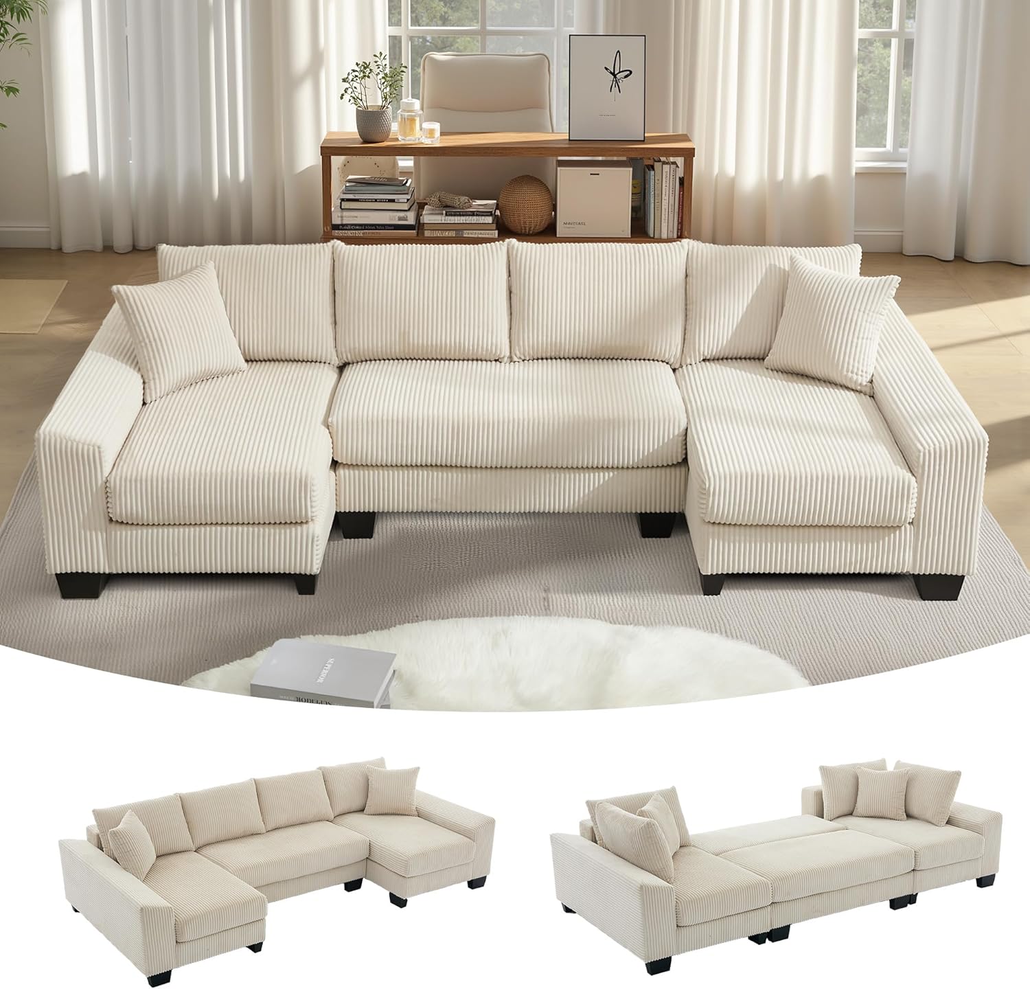 U-Shaped Modular Sectional Sofa with Pull-Out Bed