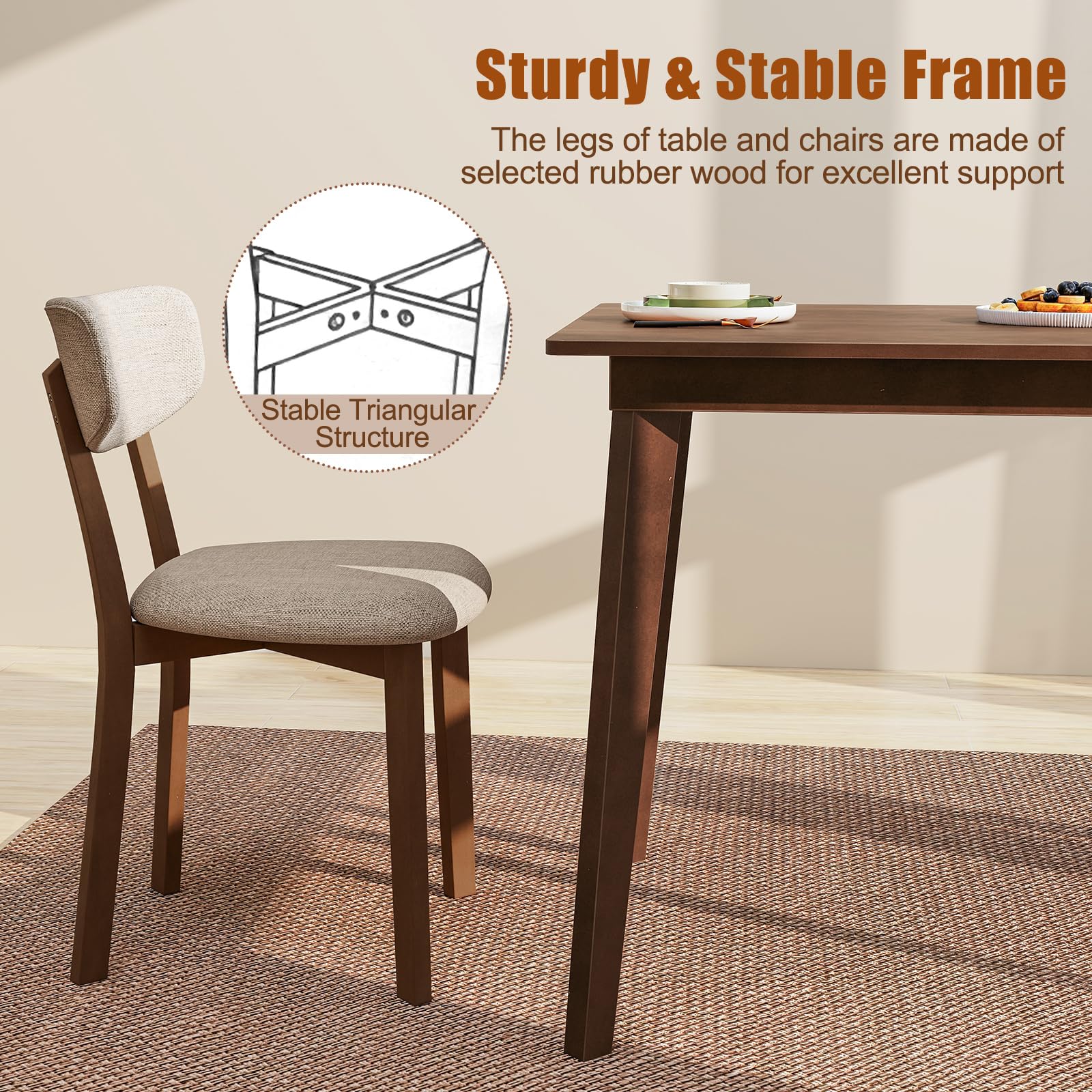 5-Piece Dining Table Set with Padded Chairs