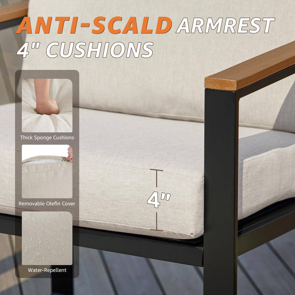 4 Piece Metal Patio Conversation Set with Olefin Cushions