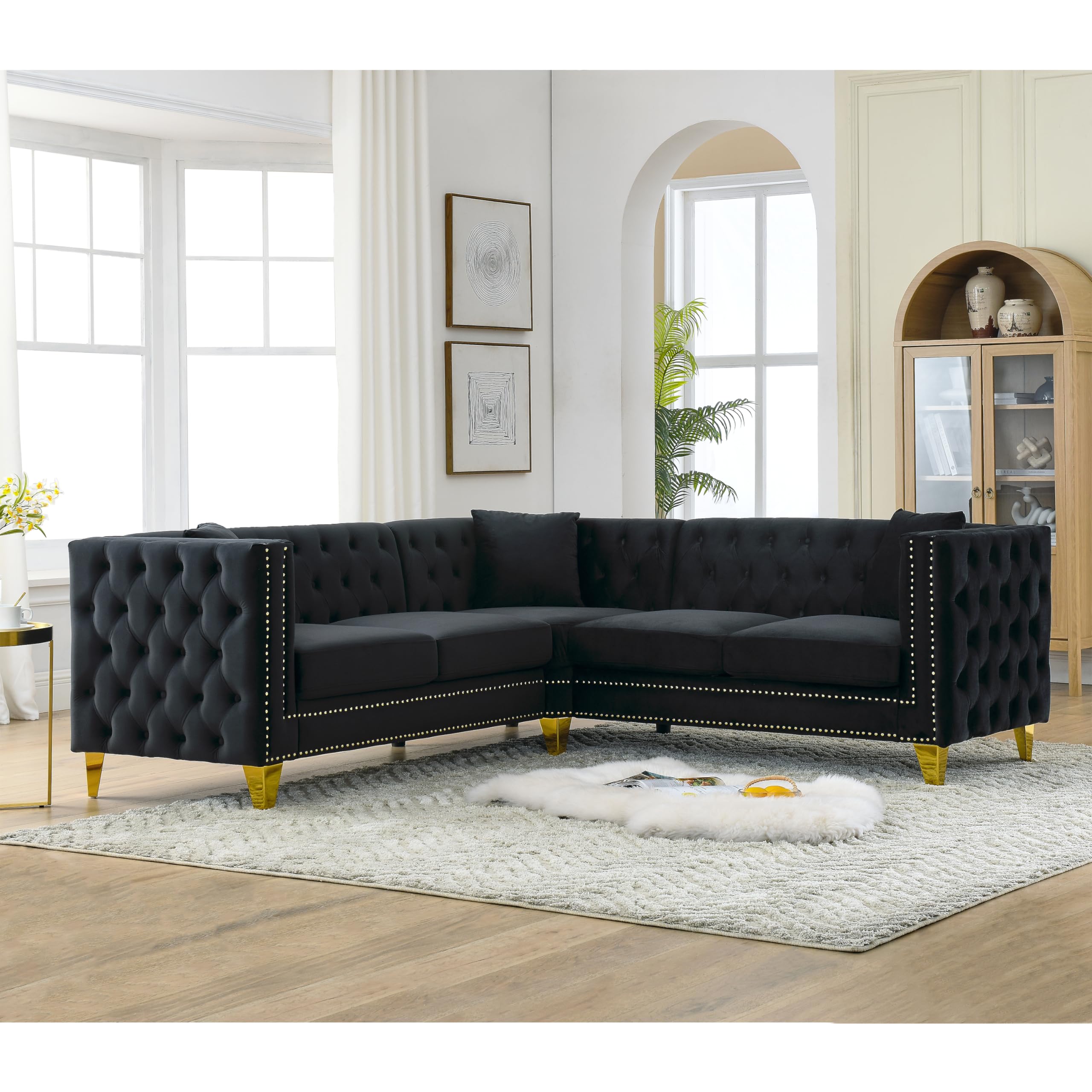 82" L-Shaped Velvet Corner Sofa with Storage