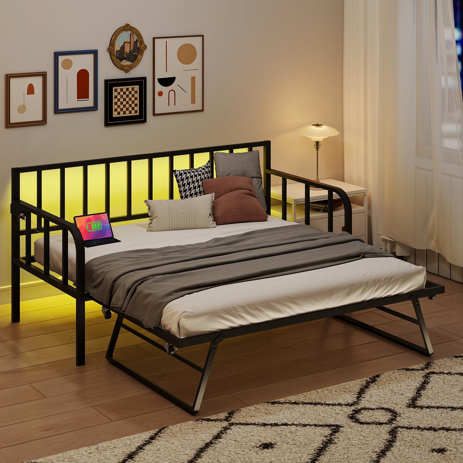 Daybed with Trundle and LED Lights