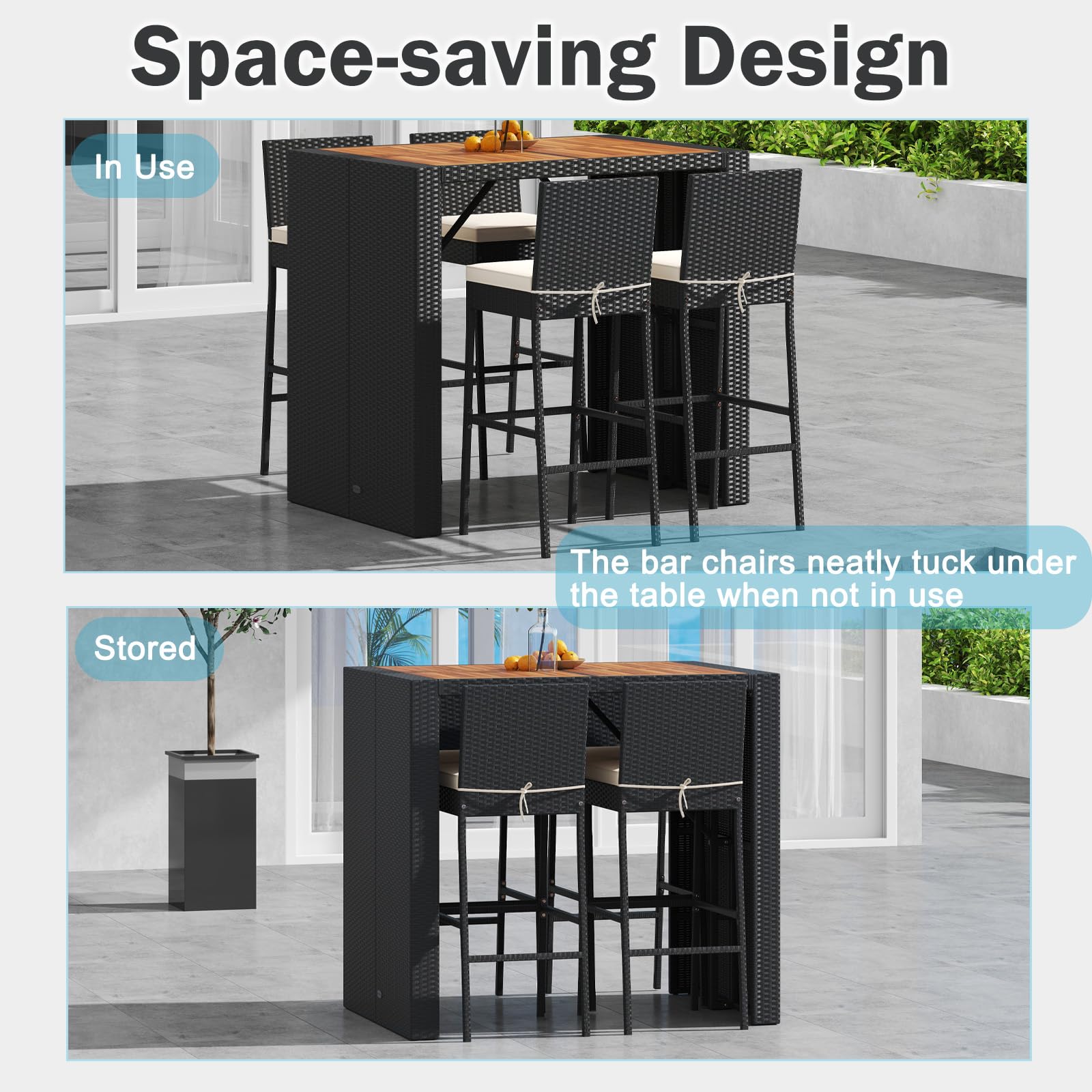 5-Piece Outdoor Bar Set with Acacia Wood Table