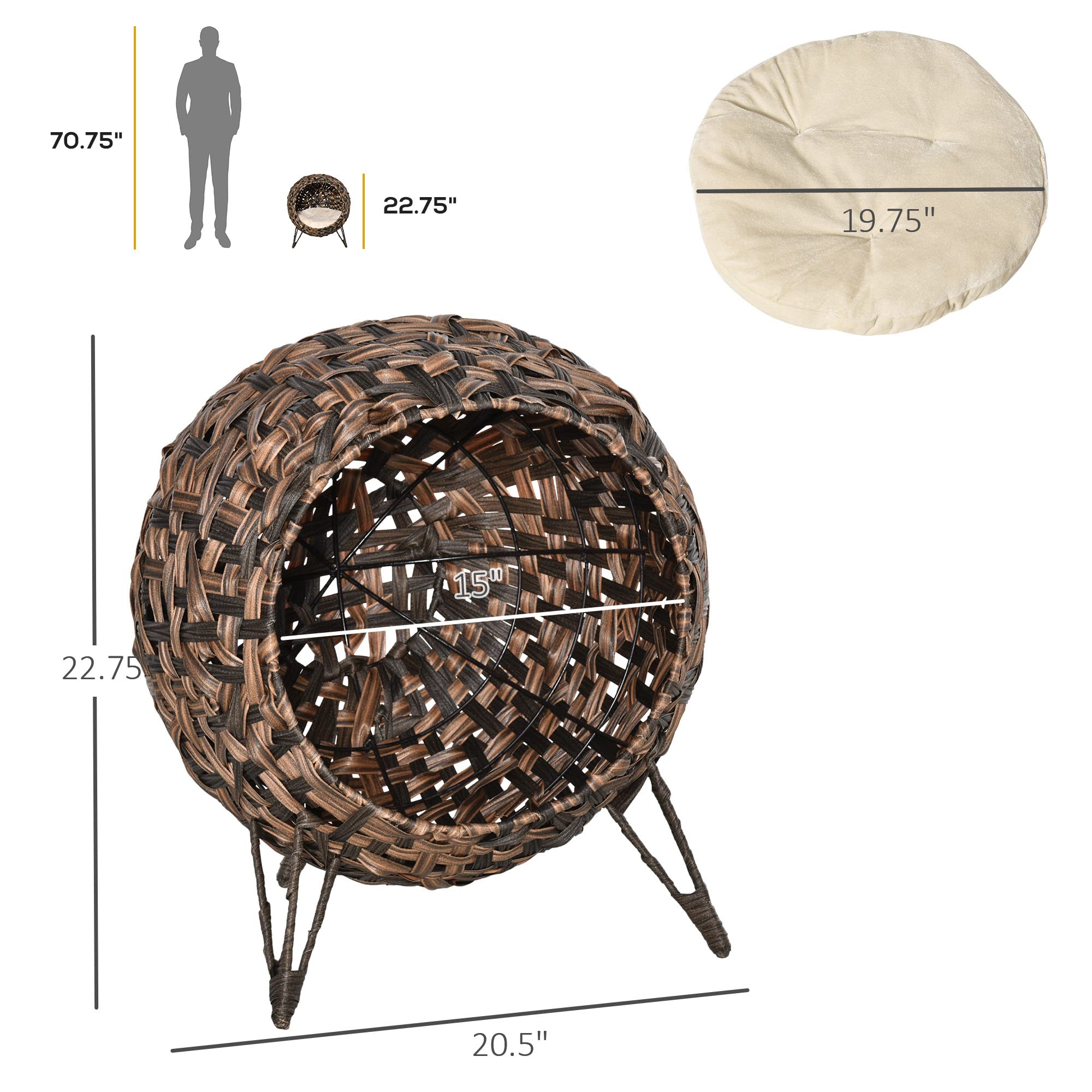 Elevated Woven Cat Bed with Cushion