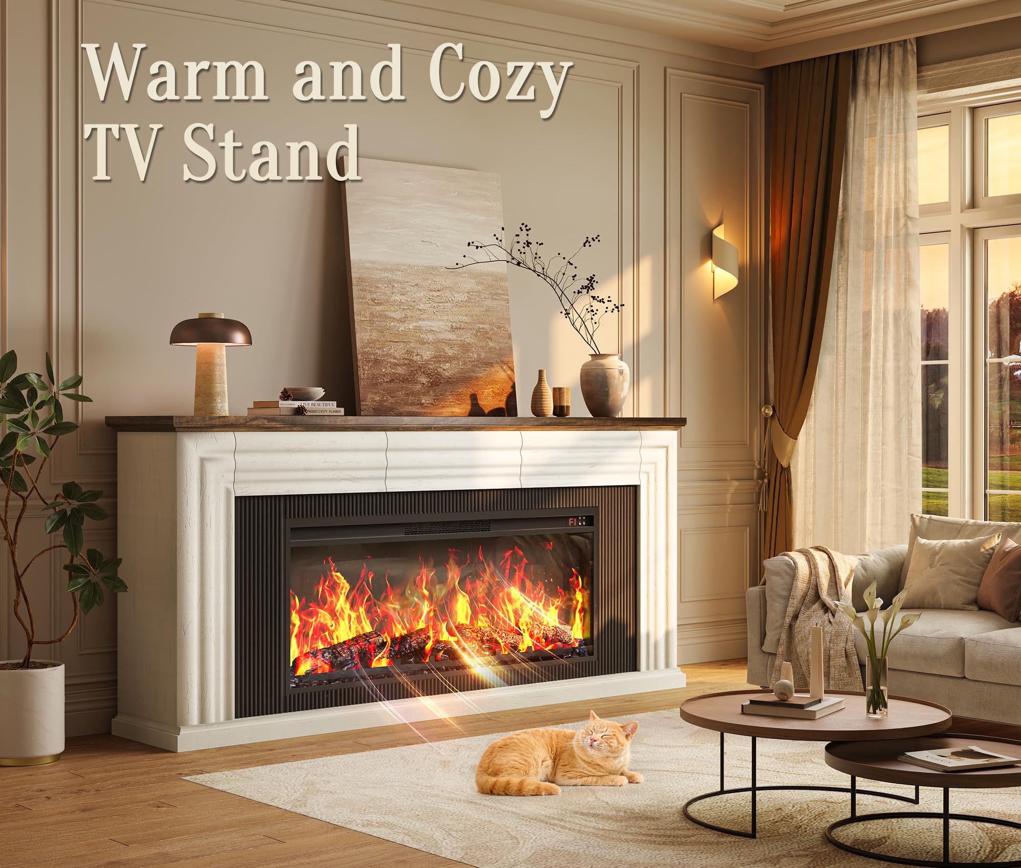 70 Inch Fireplace TV Stand with Electric Fireplace