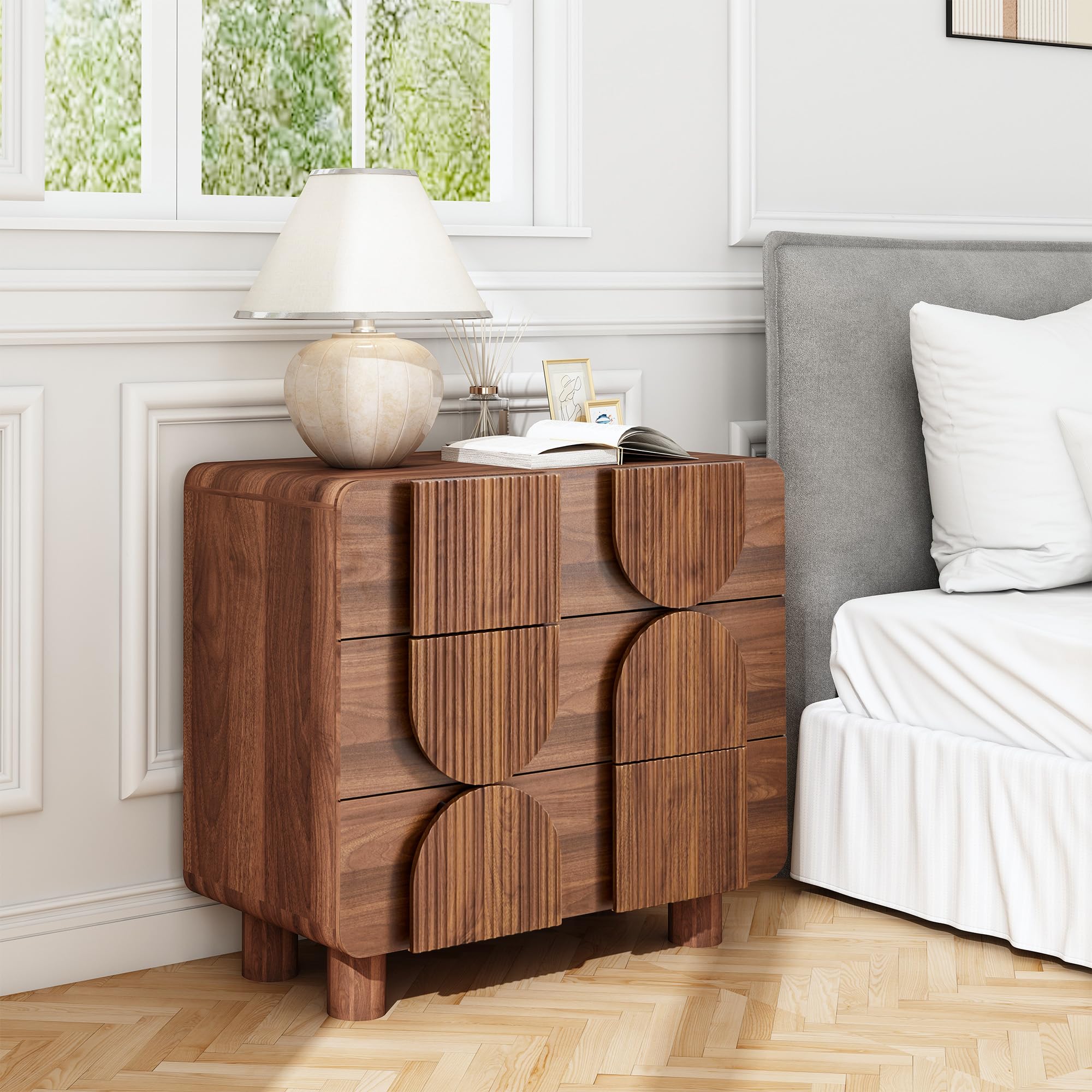 3 Drawer Mid Century Modern Fluted Dresser