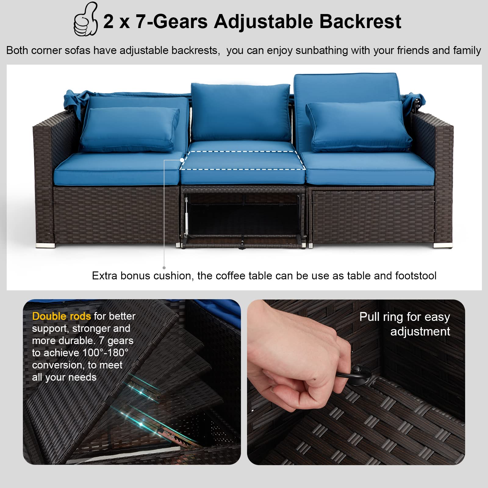6-Piece Patio Sectional Sofa Set with Retractable Canopy