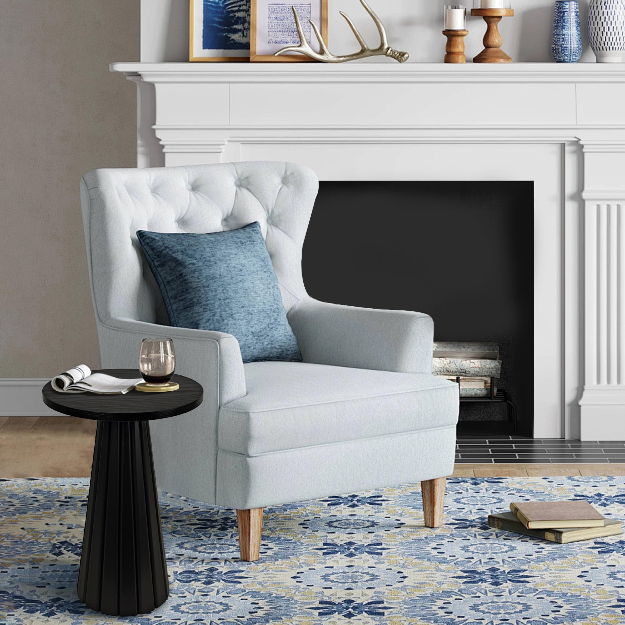 Fluted Round Wooden Side Table