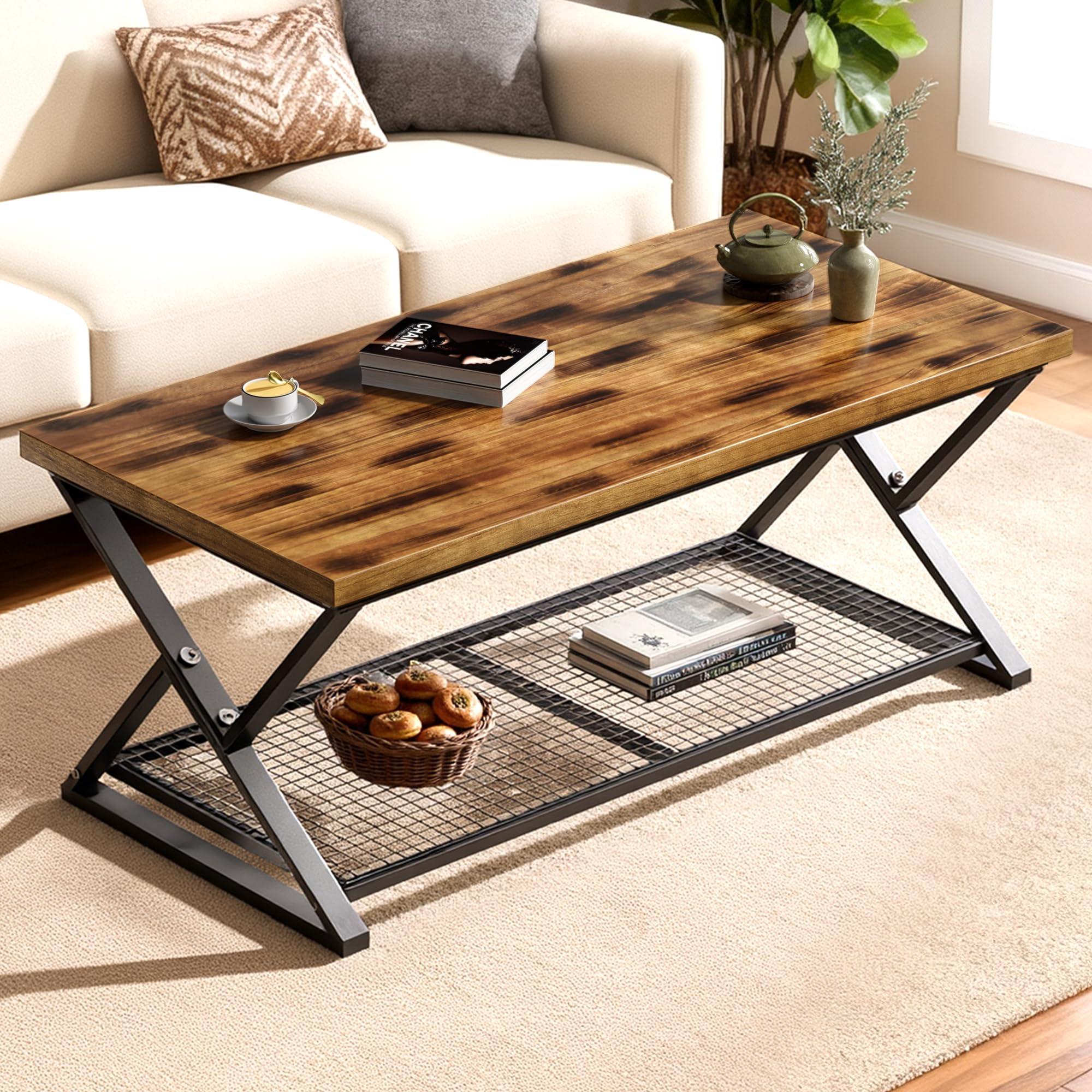 Rectangular Coffee Table with Storage Shelf
