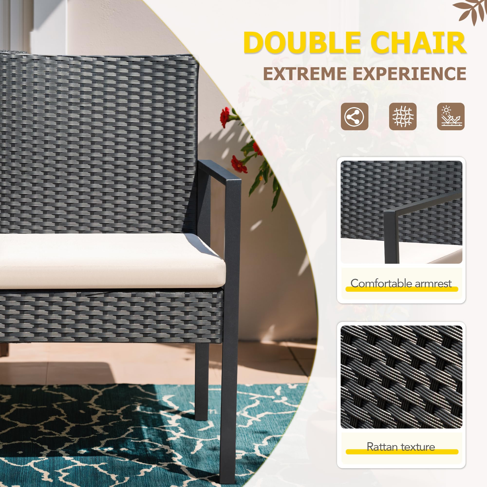 Outdoor Wicker Loveseat with Built-in Coffee Table