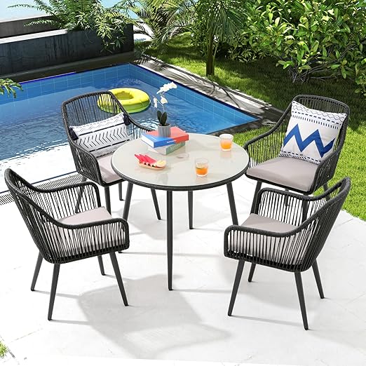 5-Piece Patio Dining Set with Cushioned Chairs