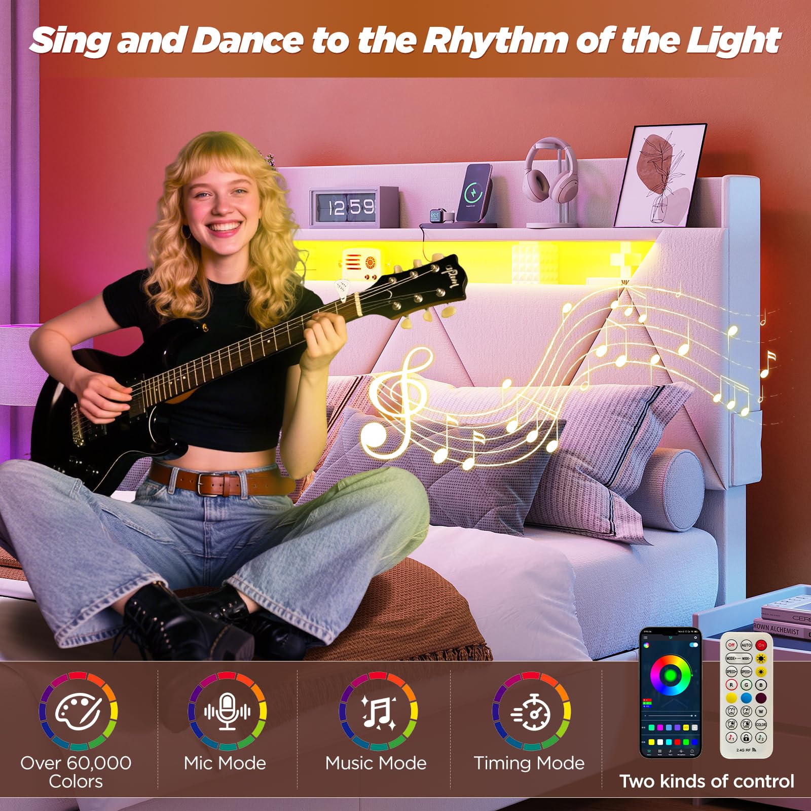 Queen Size Storage Bed with LED Lights