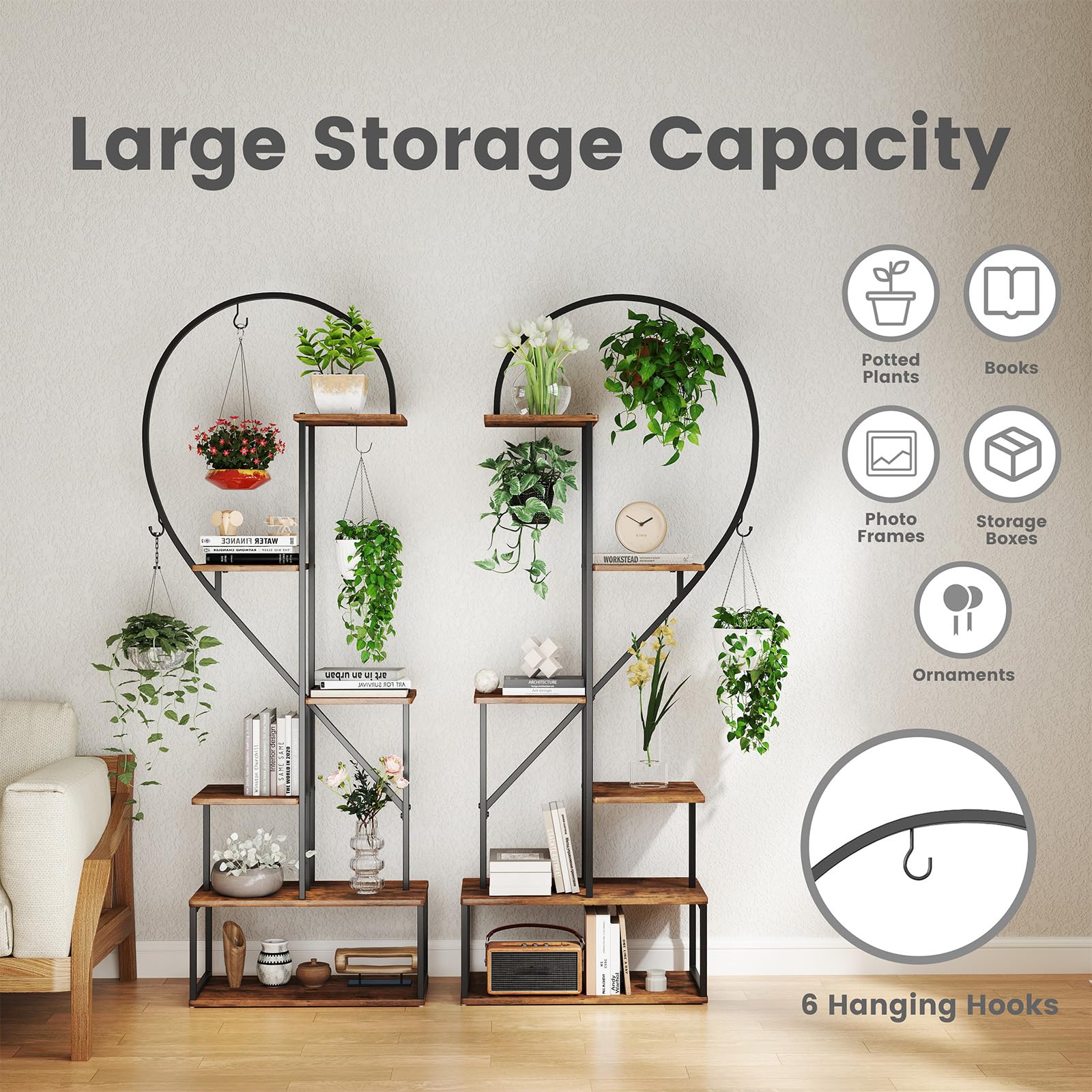 6-Tier Heart-Shaped Metal Plant Stand Set