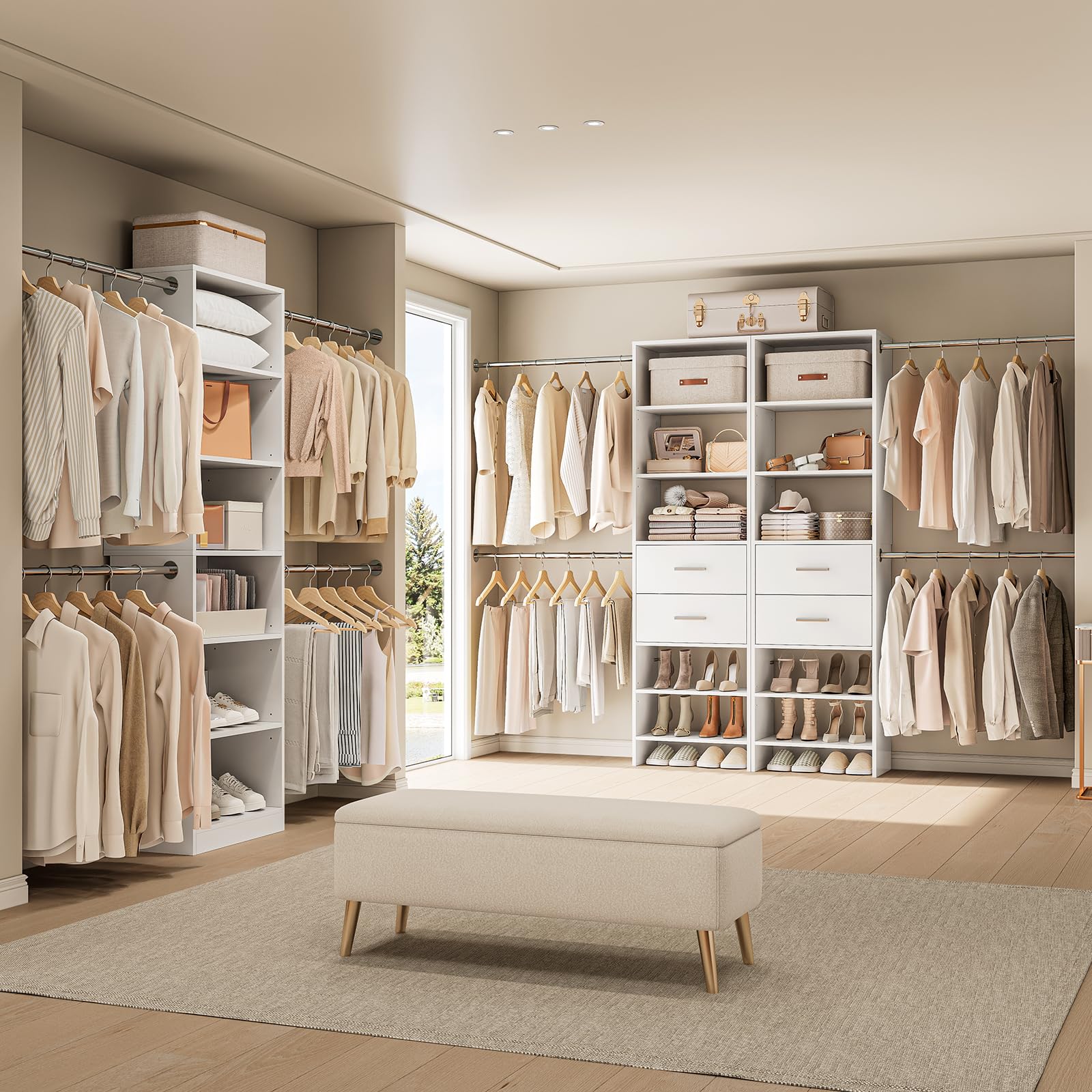 Closet System with 2 Drawers and Telescopic Rods