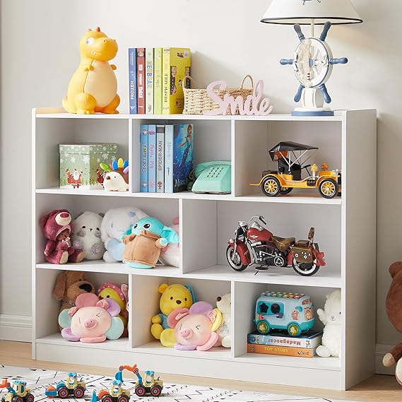 3-Tier Bookshelf 8-Section Wooden Storage Organizer