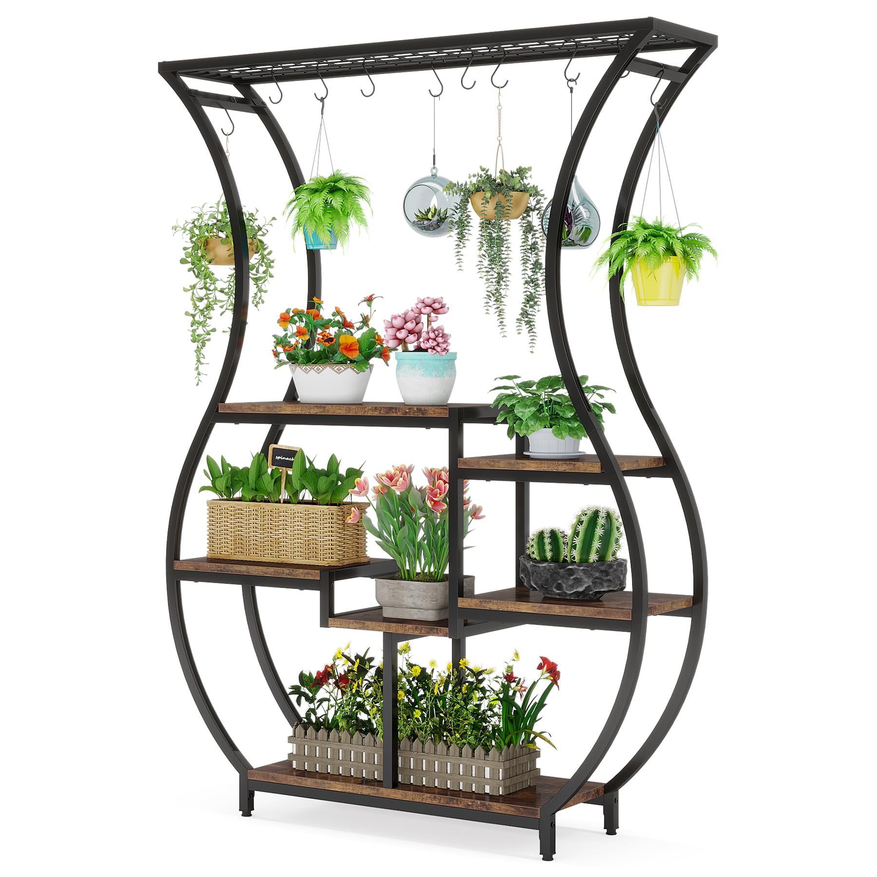 6-Tier Plant Stand with Hanging Hooks